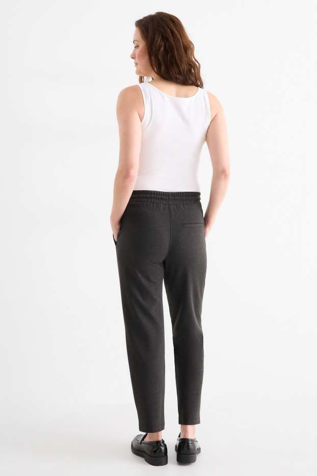 Dames - Jersey broek - mid waist - tapered fit - donkergrijs