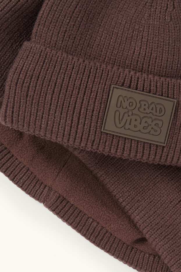 Kinder Jungen - Set - Mütze und Loop Schal - 2 teilig - gerippt - dunkelbraun