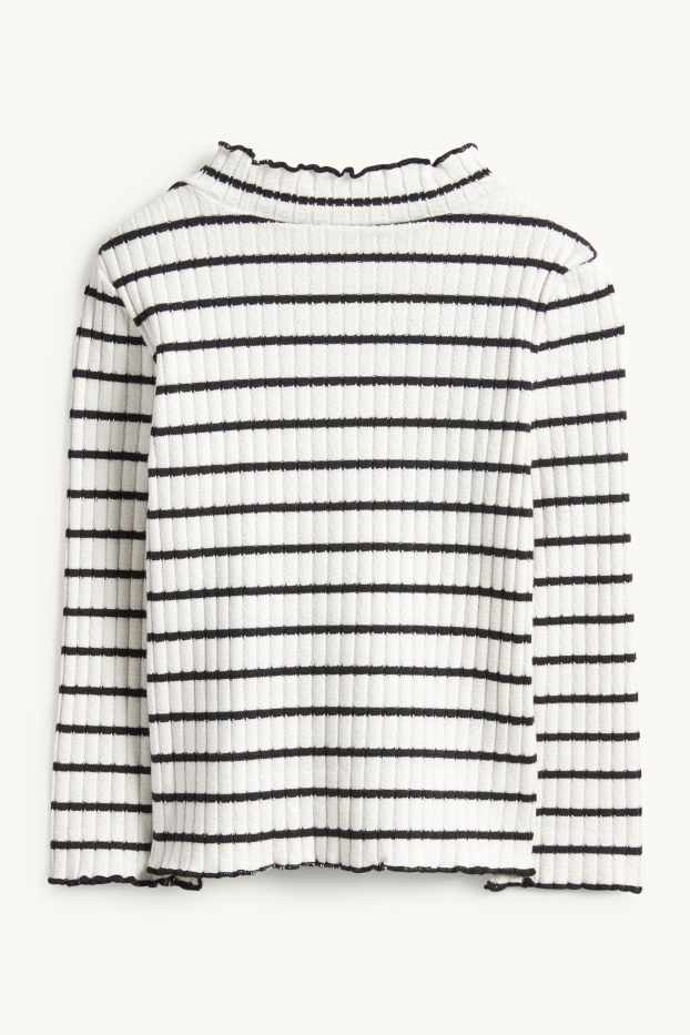 Děti - dívky - Květina - tričko s dlouhým rukávem - žebrované - pruhované - černá/bílá