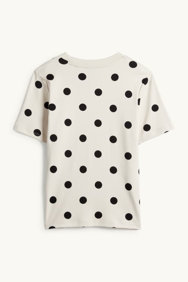 Women - T-shirt - slim fit - polka dot - black / beige