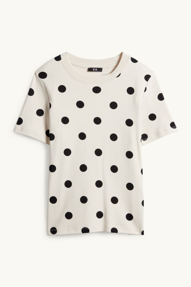 Women - T-shirt - slim fit - polka dot - black / beige