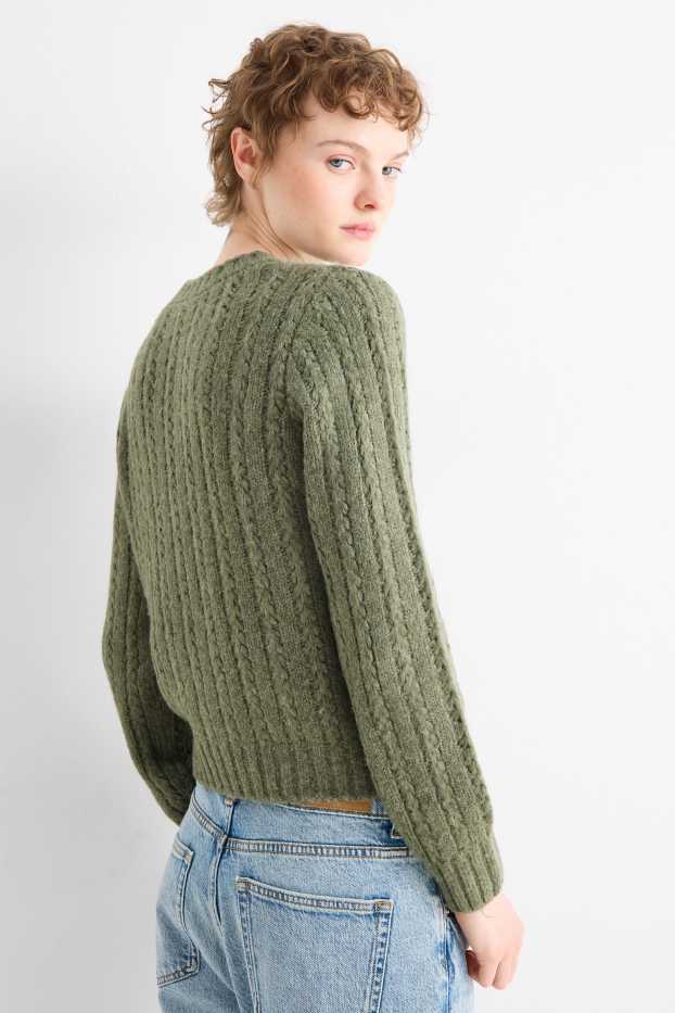 Damen - Pullover - Zopfmuster - grün
