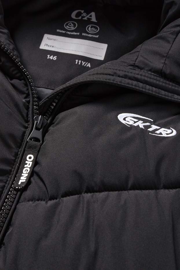 Copii - Băieți - Vestă matlasată cu glugă - rezistentă la apă - negru