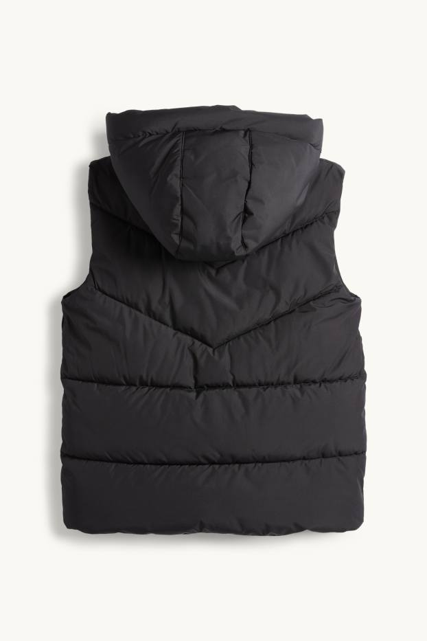 Copii - Băieți - Vestă matlasată cu glugă - rezistentă la apă - negru