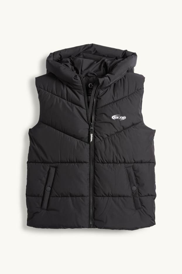 Copii - Băieți - Vestă matlasată cu glugă - rezistentă la apă - negru