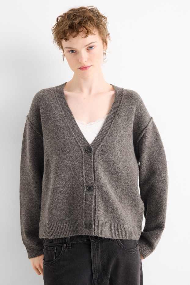 Femei - Cardigan tricotat - gri melanj
