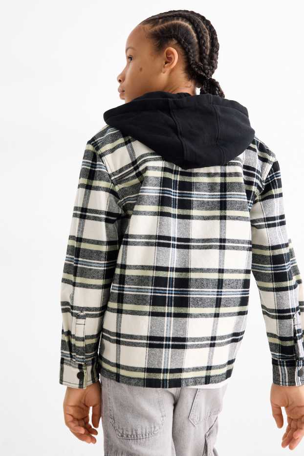 Enfants garçons - Veste-chemise en flanelle avec capuche - à carreaux - noir / beige
