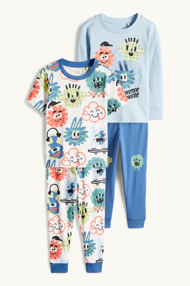 Kinder Buben - Multipack 2er - Monster - Pyjama - 4 teilig - hellblau