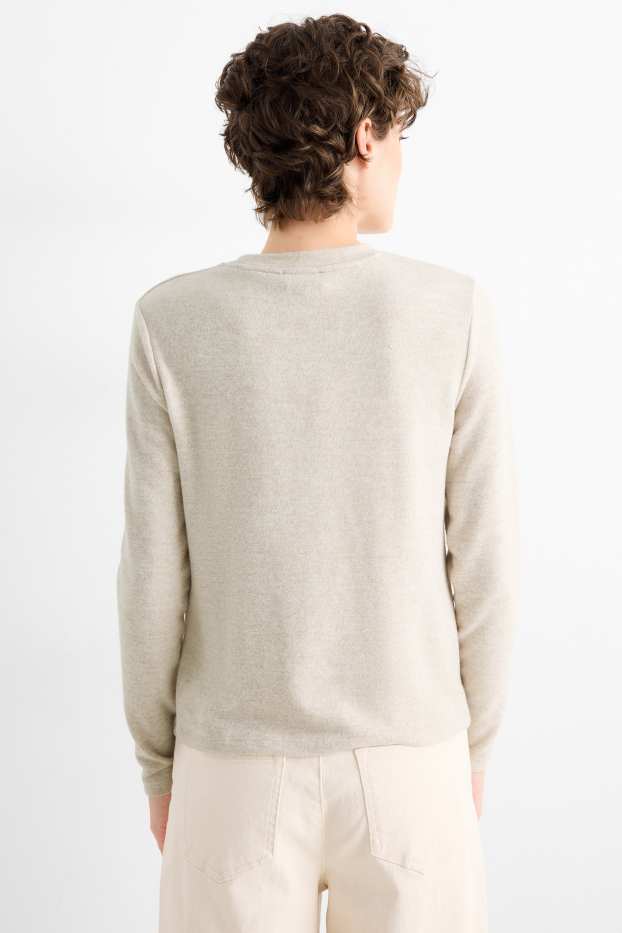 Women - Long sleeve top - regular fit - shiny - beige