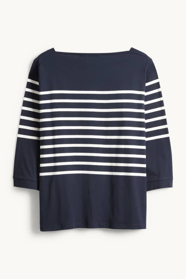 Femei - Tricou cu mânecă lungă - regular fit - cu dungi - albastru închis / alb