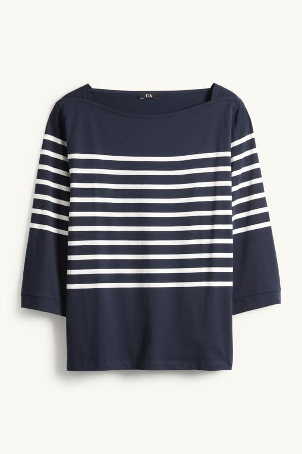 Femei - Tricou cu mânecă lungă - regular fit - cu dungi - albastru închis / alb