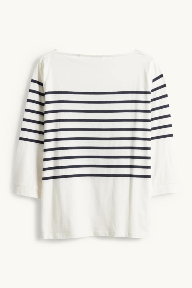 Femmes - Haut à manches longues - regular fit - à rayures - bleu foncé / blanc crème