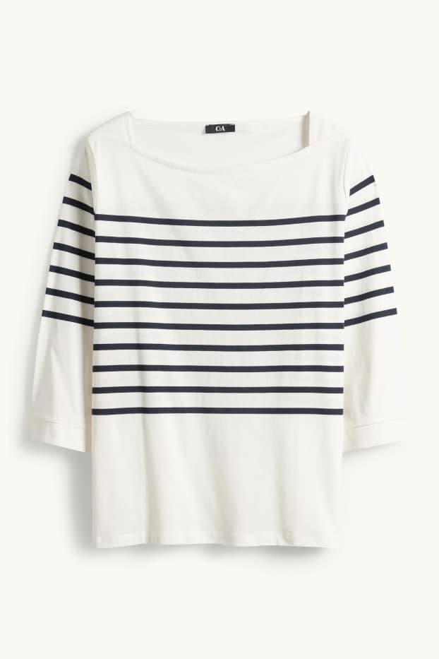 Femmes - Haut à manches longues - regular fit - à rayures - bleu foncé / blanc crème