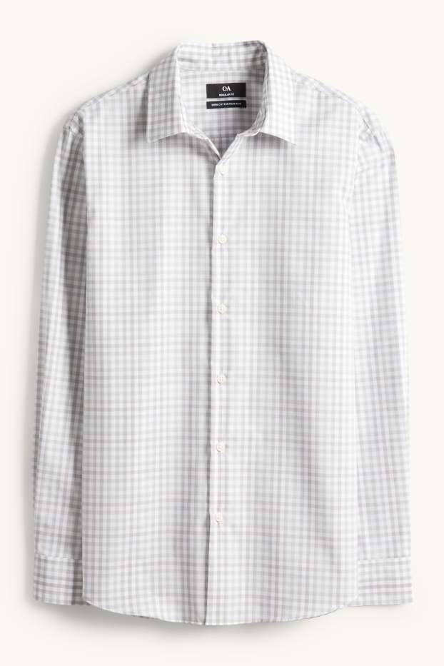 Hommes - Chemise de bureau - regular fit - col kent - facile à repasser - à carreaux - blanc crème