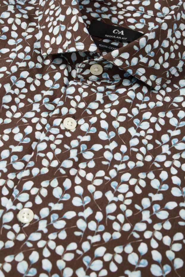 Mężczyźni - Koszula biznesowa - regular fit - kołnierzyk włoski - ze wzorem - ciemnobrązowy