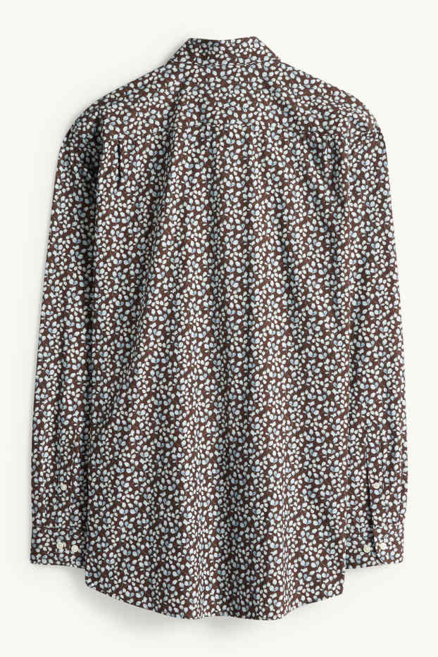 Mężczyźni - Koszula biznesowa - regular fit - kołnierzyk włoski - ze wzorem - ciemnobrązowy