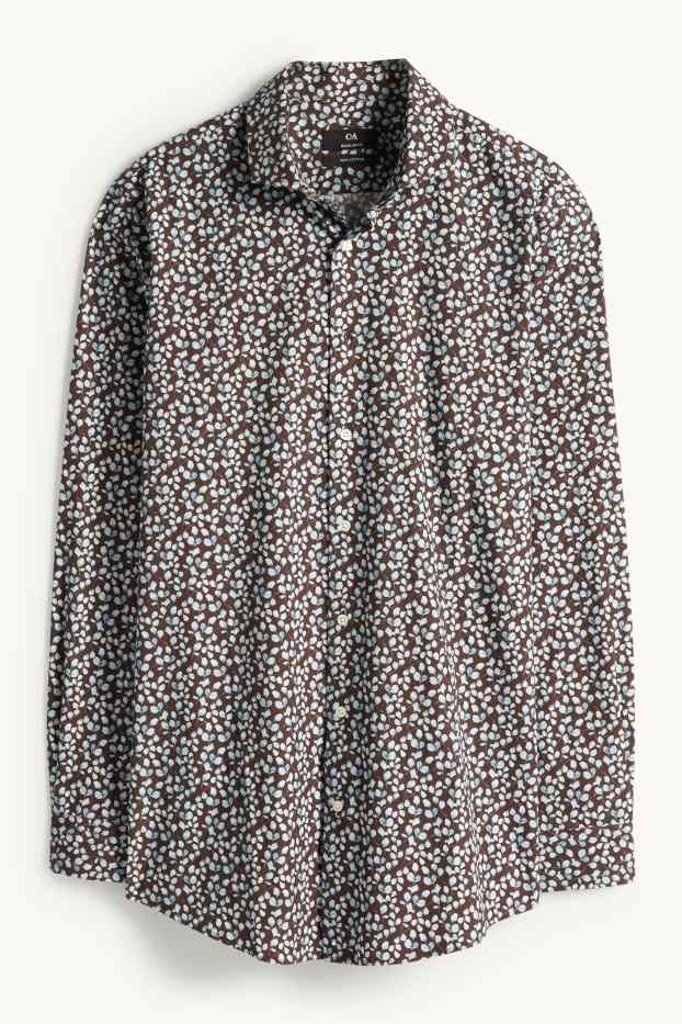 Mężczyźni - Koszula biznesowa - regular fit - kołnierzyk włoski - ze wzorem - ciemnobrązowy