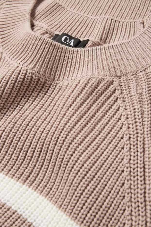 Women - Jumper - ribbed - striped - beige
