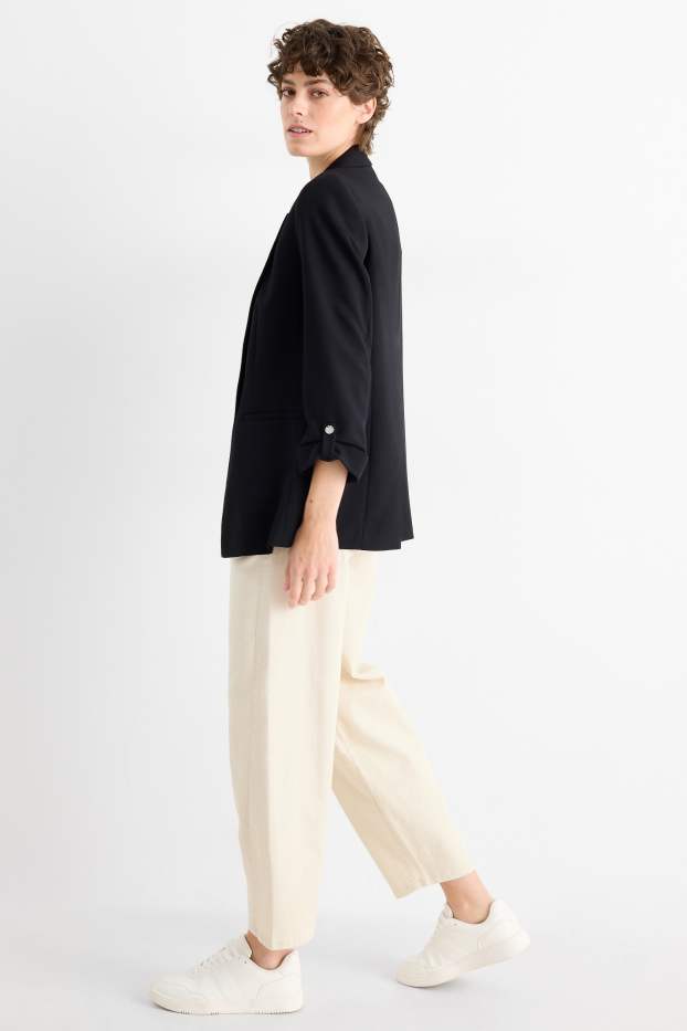 Women - Cloth trousers - mid-rise waist - barrel leg - light beige