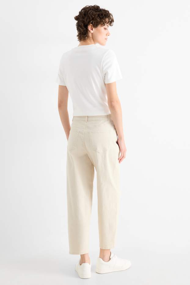 Women - Cloth trousers - mid-rise waist - barrel leg - light beige