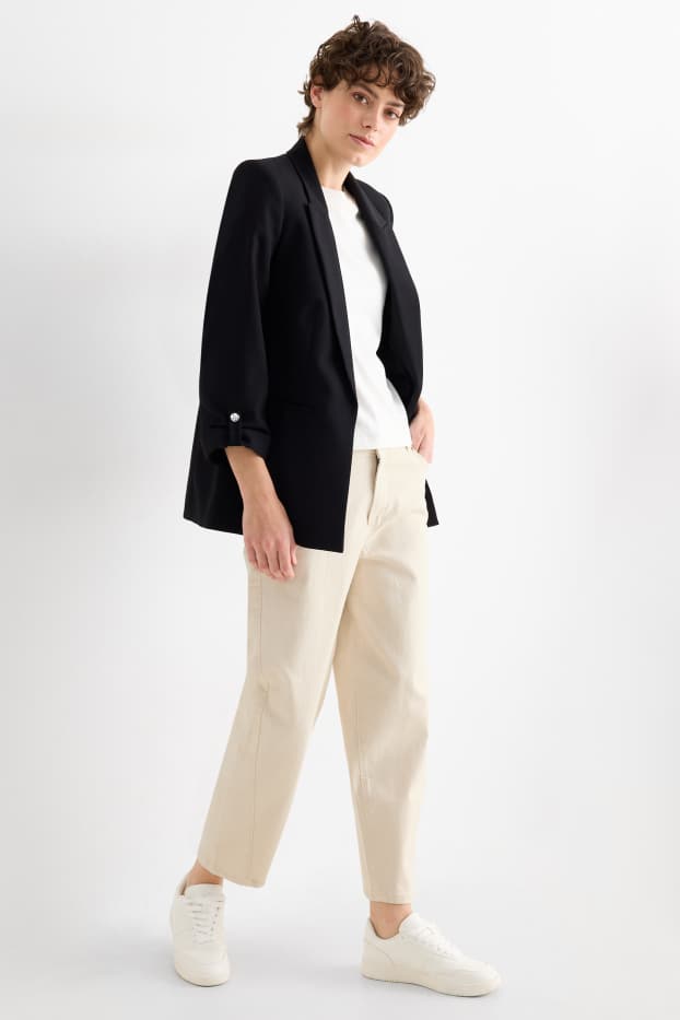Women - Cloth trousers - mid-rise waist - barrel leg - light beige