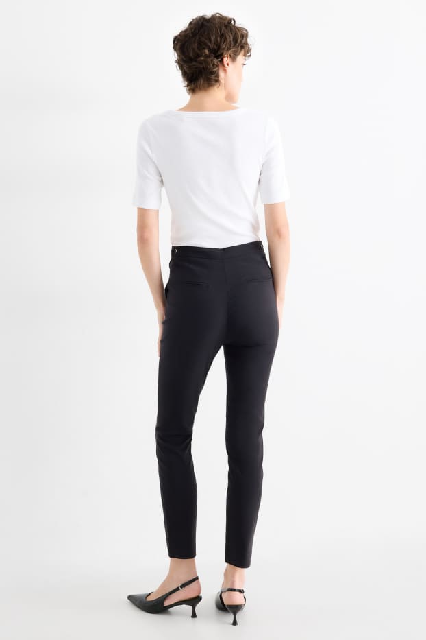 Damen - Stoffhose - Mid Waist - Tapered Fit - schwarz