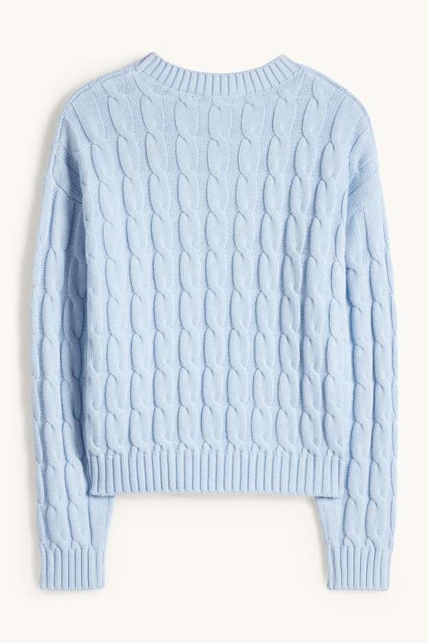 Bambine - Maglione - motivo a treccia - azzurro