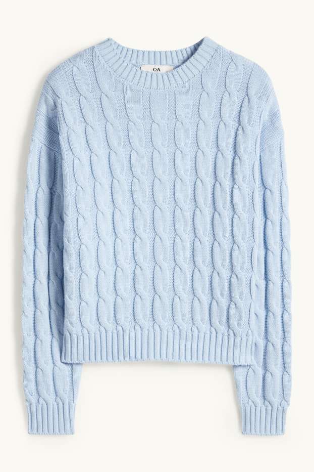 Bambine - Maglione - motivo a treccia - azzurro