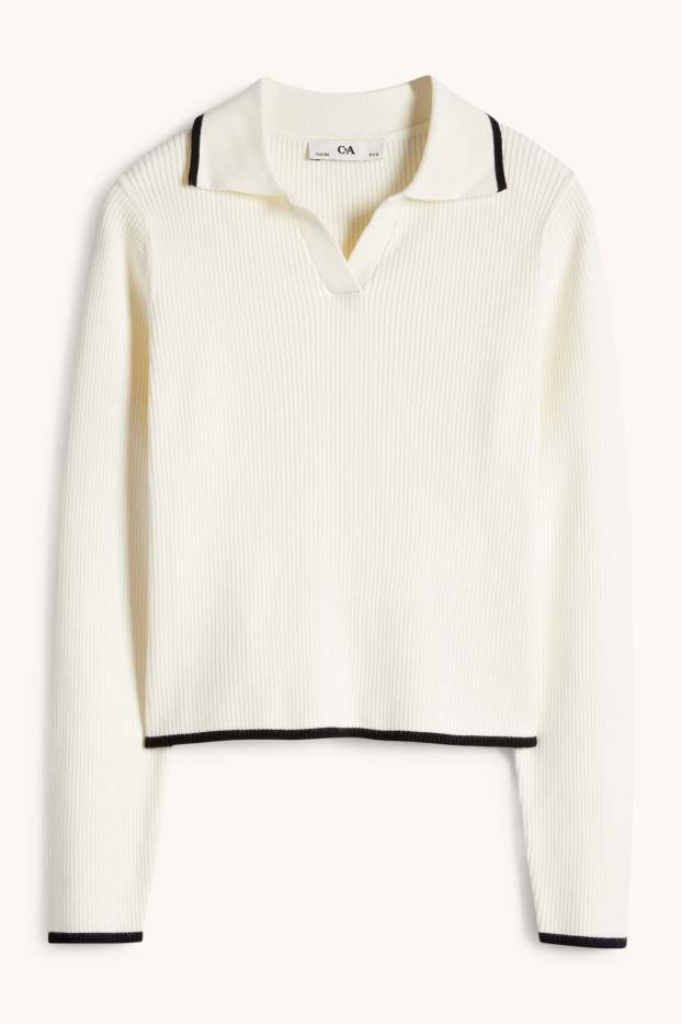 Enfants filles - Pull - côtelé - blanc crème