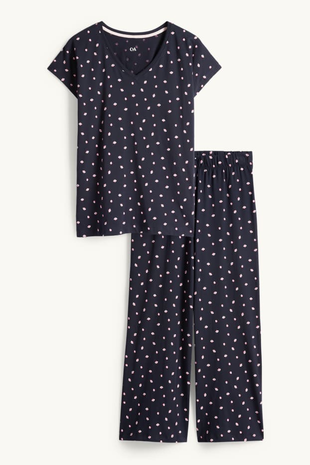 Femmes - Pyjama - à fleurs - bleu foncé