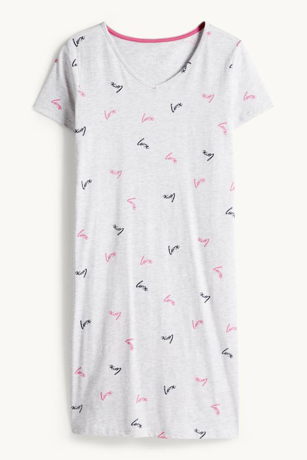 Damen - Nachthemd - gemustert - hellgrau-melange