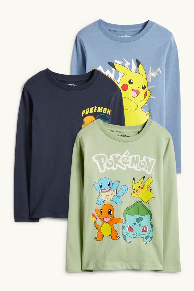Bambini - Confezione da 3 - Pokémon - maglia a maniche lunghe - verde chiaro