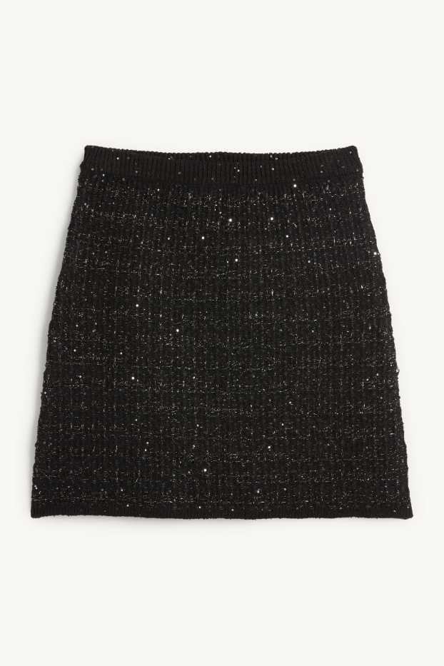 Damen - Bouclé-Minirock - strukturiert - schwarz