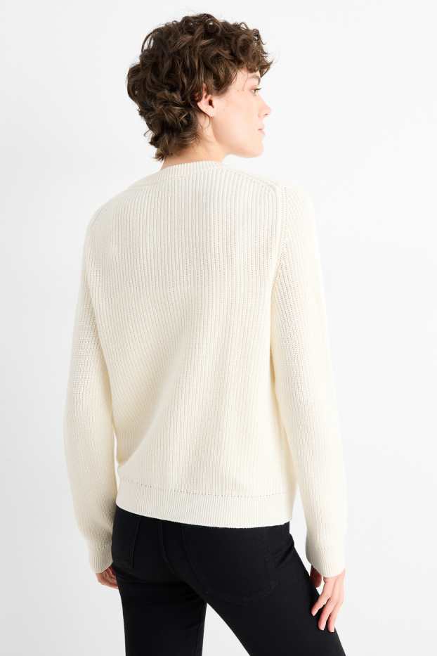 Dames - Gebreid vest - ribstof - crèmekleurig