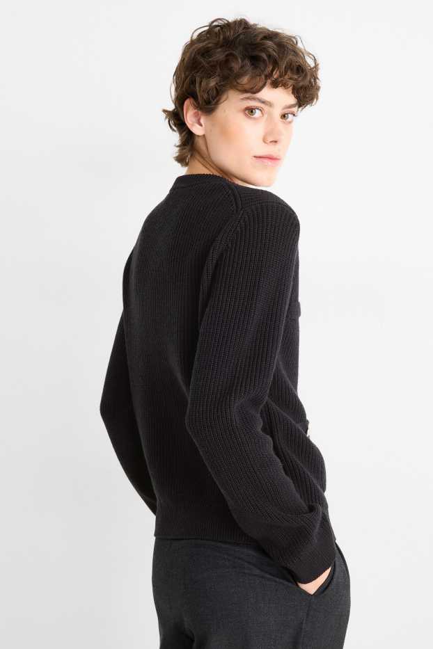 Dames - Gebreid vest - ribstof - zwart