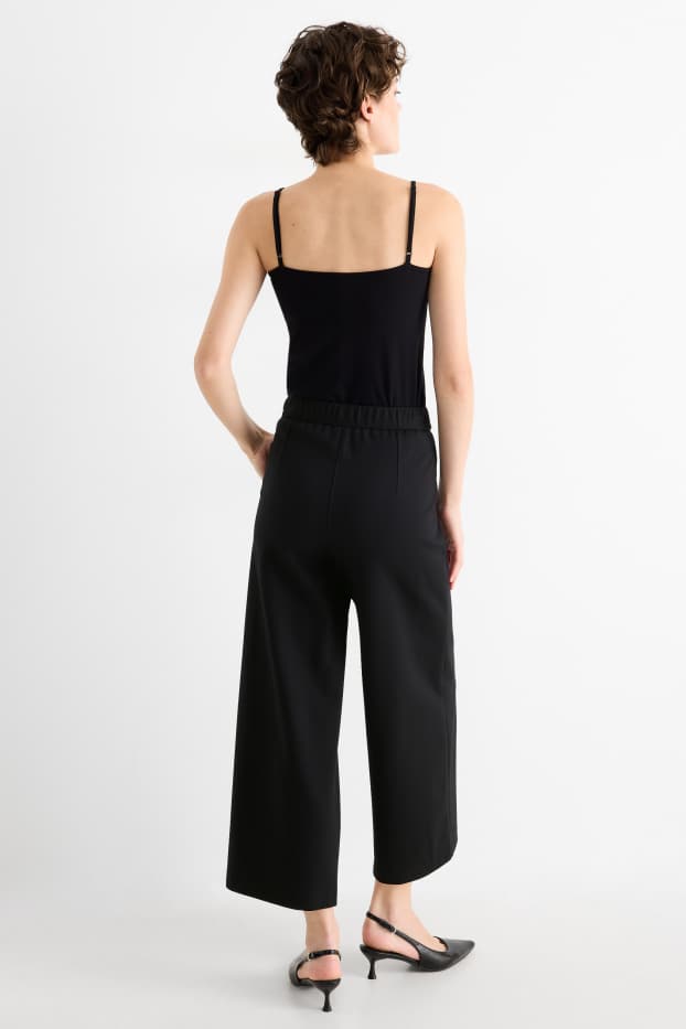 Femei - Pantaloni din jerseu cu curea - talie înaltă - wide leg - negru