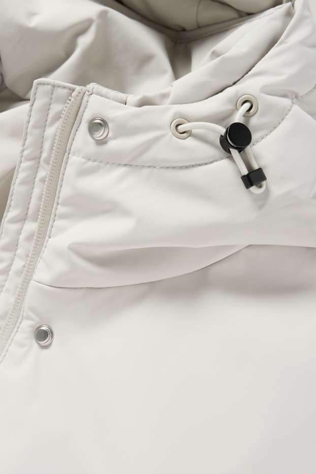 Women - Coat with hood and belt - lined - water-repellent - light gray