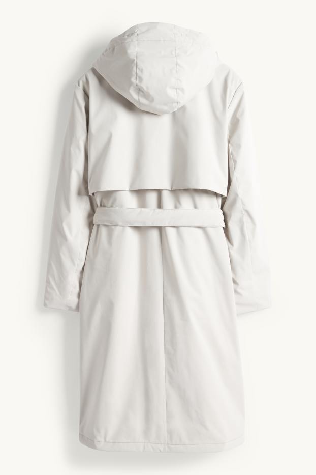 Women - Coat with hood and belt - lined - water-repellent - light gray