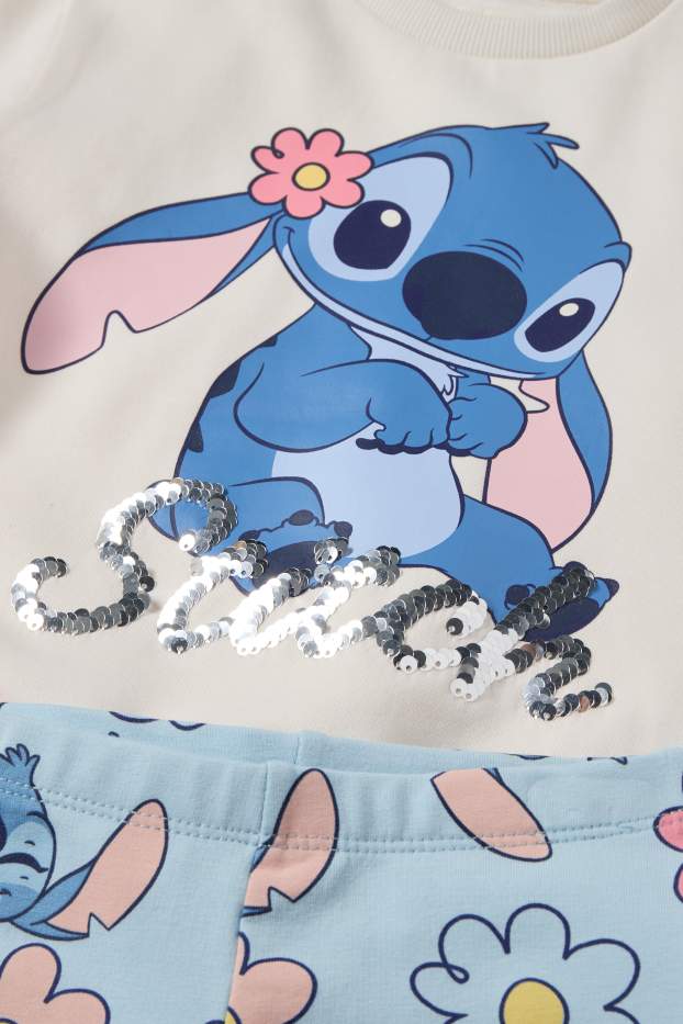 Enfants filles - Lilo & Stitch - ensemble - sweat et flared leggings - blanc crème