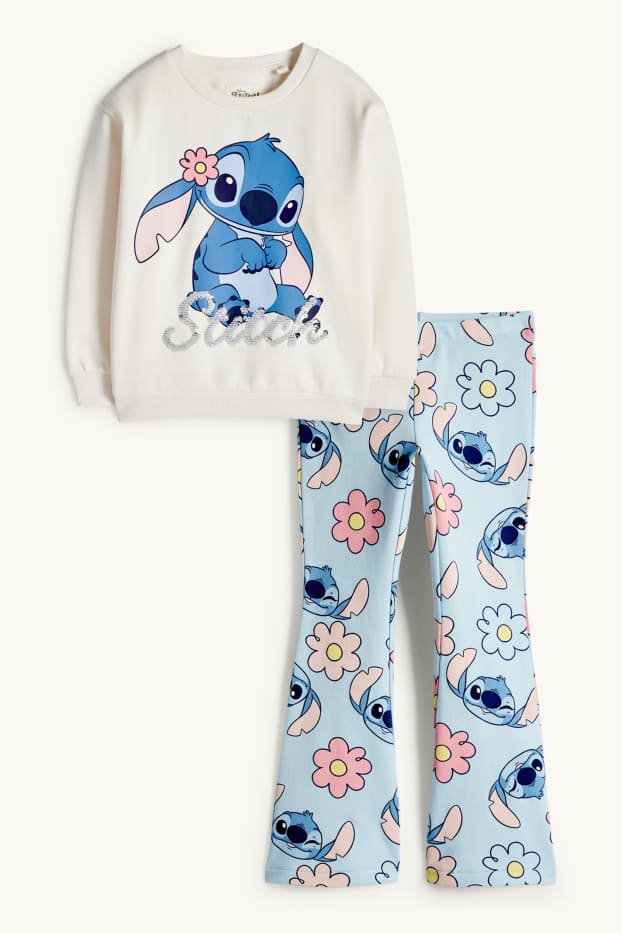 Enfants filles - Lilo & Stitch - ensemble - sweat et flared leggings - blanc crème