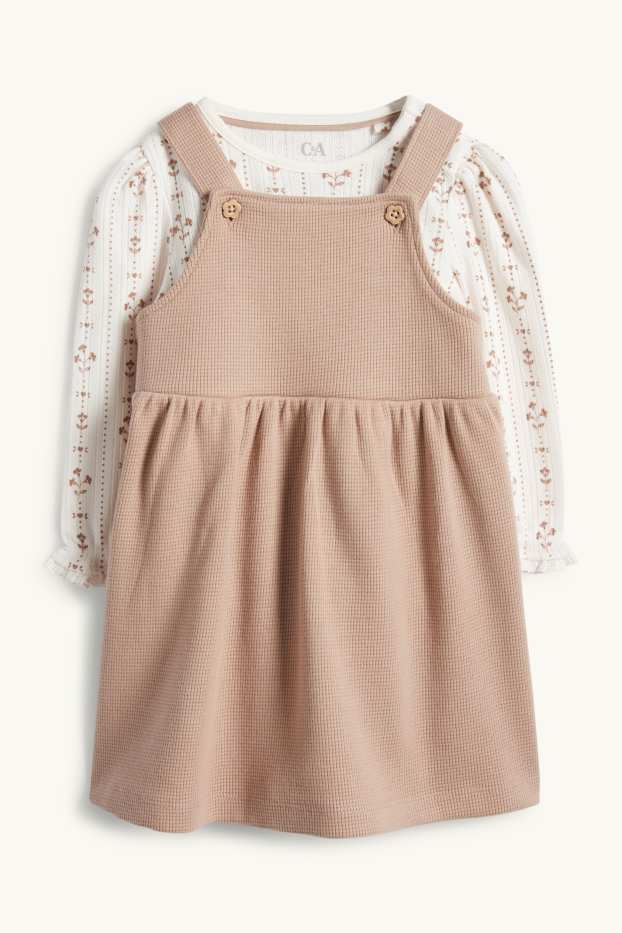 Bebeluși - fete - Floricele - compleu bebeluși - 2 piese - bej