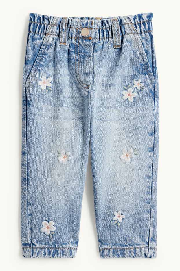 Bébés filles - Petites fleurs - jean bébé - jean bleu clair
