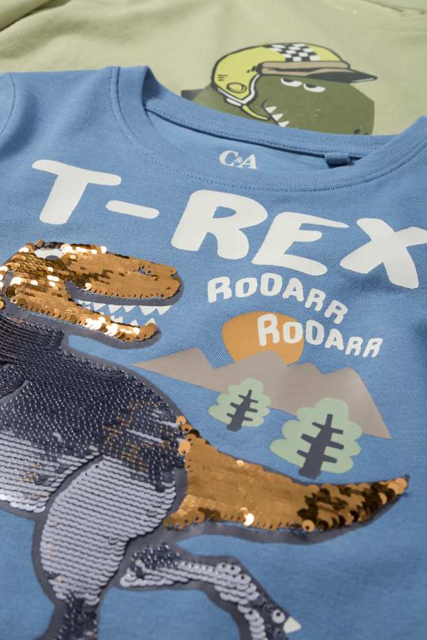Nen - Paquet de 2 - dinosaure - samarreta de màniga llarga - blau