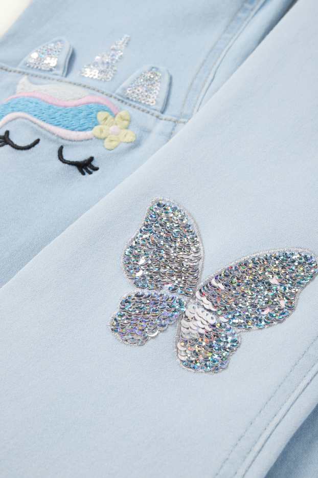 Kinder Mädchen - Multipack 2er - Schmetterling und Einhorn - Flared Jeans - helljeansblau