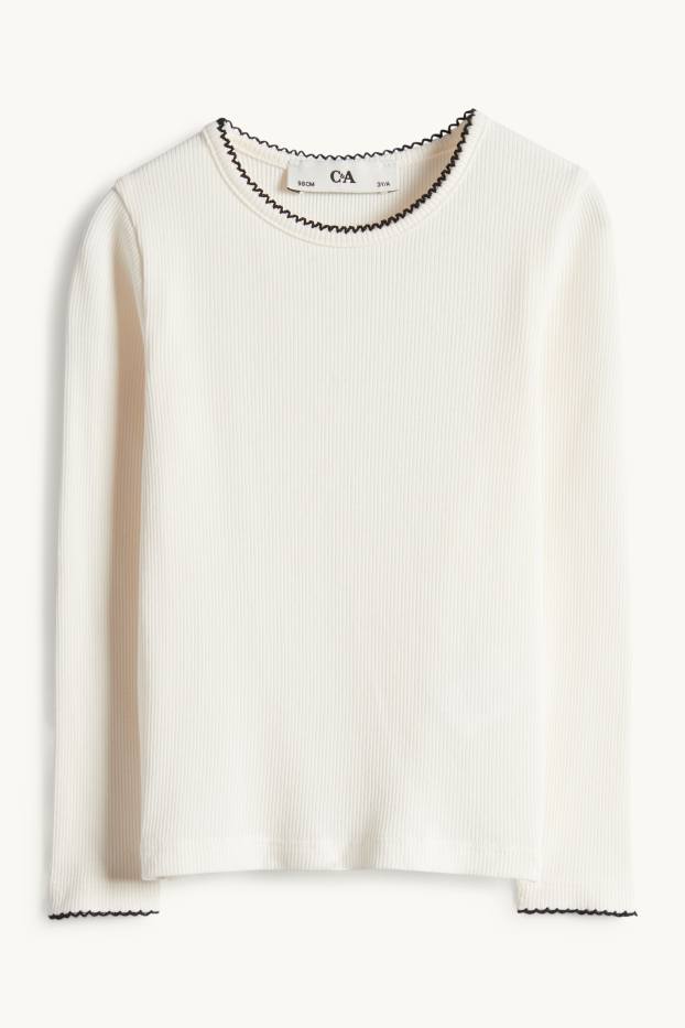 Kinder Mädchen - Schleife - Set - Langarmshirt und Jeans-Latzkleid - 2 teilig - weiß / schwarz