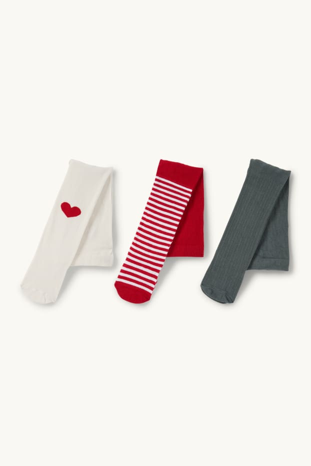Miminka - dívky - Multipack 3 ks - srdíčka - punčochové kalhoty pro miminka - červená/bílá