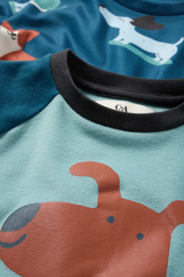 Děti - chlapci - Multipack 2 ks - pejsci - fleecové pyžamo - 4 díly - modrá