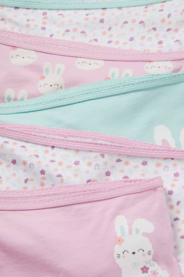 Enfants filles - Lot de 5 - lapins et fleurs - caleçons - rose