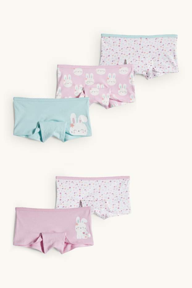 Enfants filles - Lot de 5 - lapins et fleurs - caleçons - rose