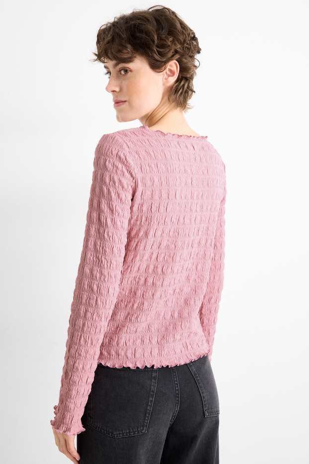 Femmes - Haut à manches longues - regular fit - smocké - rose